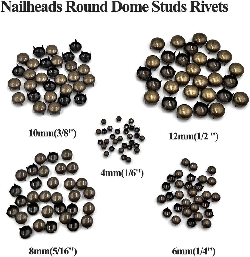 honigo 150pcs Nailheads Round Dome Studs Rivets Bronze Metal Solid Brass 4/6/8/10/12mm 4 Prongs Spikes Spots for Leather Craft Clothes Belt Bag Shoes Decorations Totes DIY Craft - Image 4